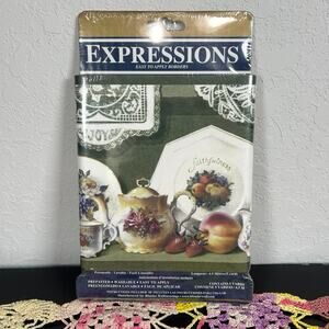 Vtg Expressions Wall Paper Border tea party- grapes doilies 5 yards cottage